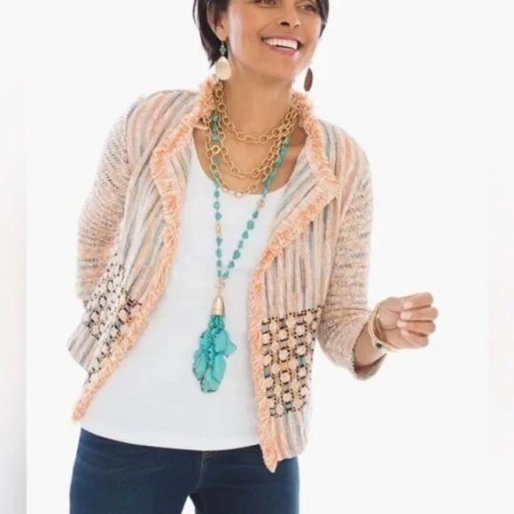 CHICOS 2 (large) Stylish Tweed Women's Multicolor Sweater Cardigan Jacket - Picture 1 of 12